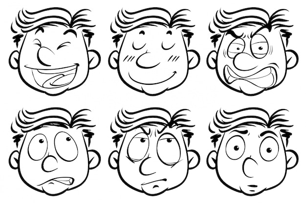 6つの異なる表情を持つ男