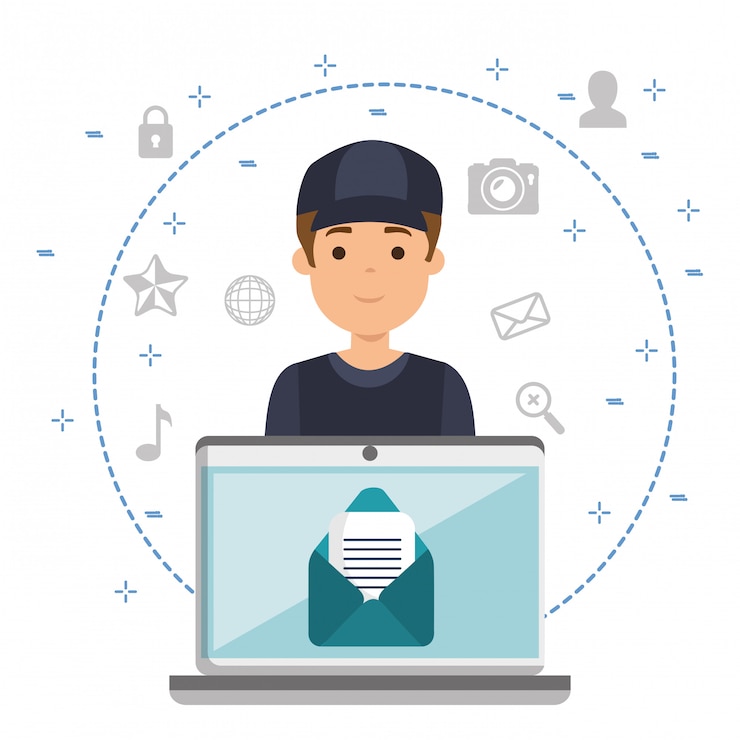 Free Vector man with social media icons