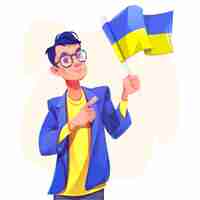 Free vector man with ukrainian flag independence concept