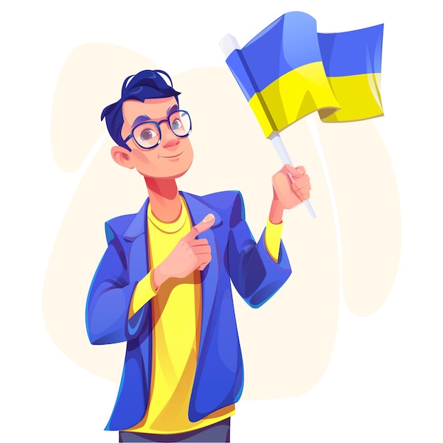 ウクライナの旗の独立の概念を持つ男