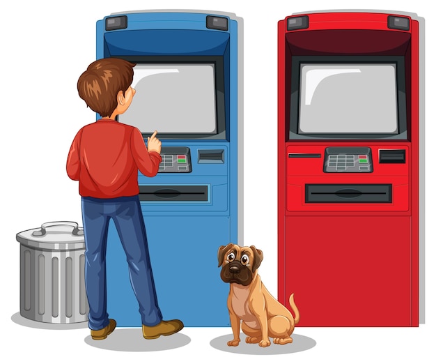 Man withdraw money from atm machine