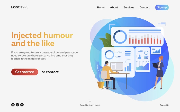 Free Vector man and woman analyzing infographics landing page