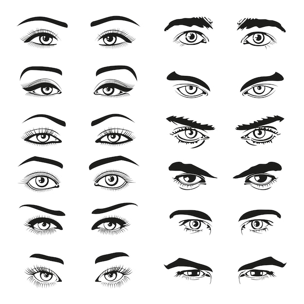 Man and woman eyes and eyebrows set