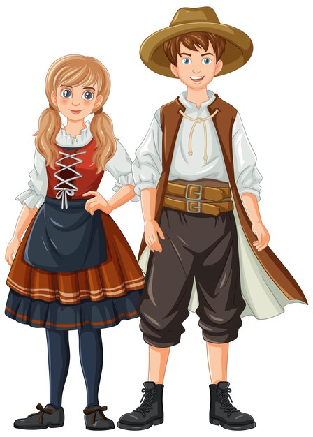 독일 바이에른 의상을 입은 남자와 여자