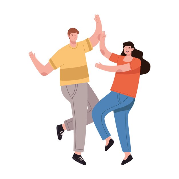 man and woman jumping and smiling icon isolated