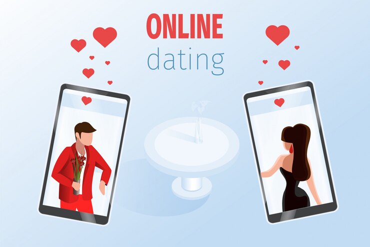 Free Vector man woman on phone screen near restaurant table