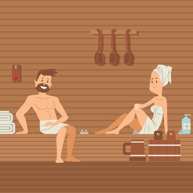 Man and woman in sauna