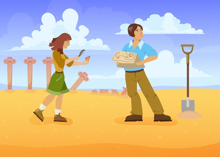 Free Vector man and woman in search of treasures. cartoon vector illustration