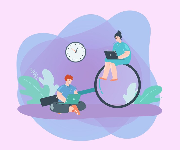 Free Vector man and woman searching for information on internet via laptops