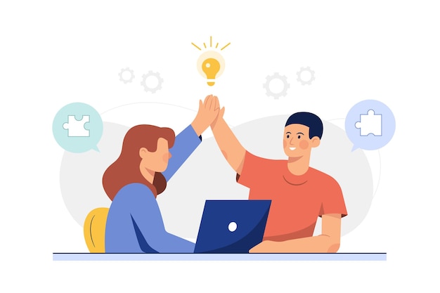 Free vector man and woman touching each other when work is done