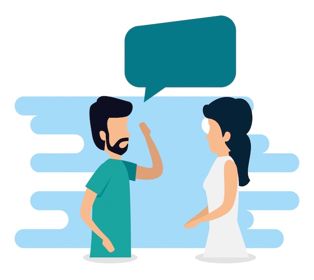 Man and woman with chat bubble communication