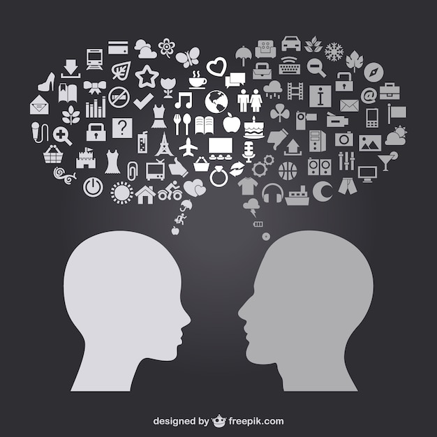 Man and women head thinking in daily life icons