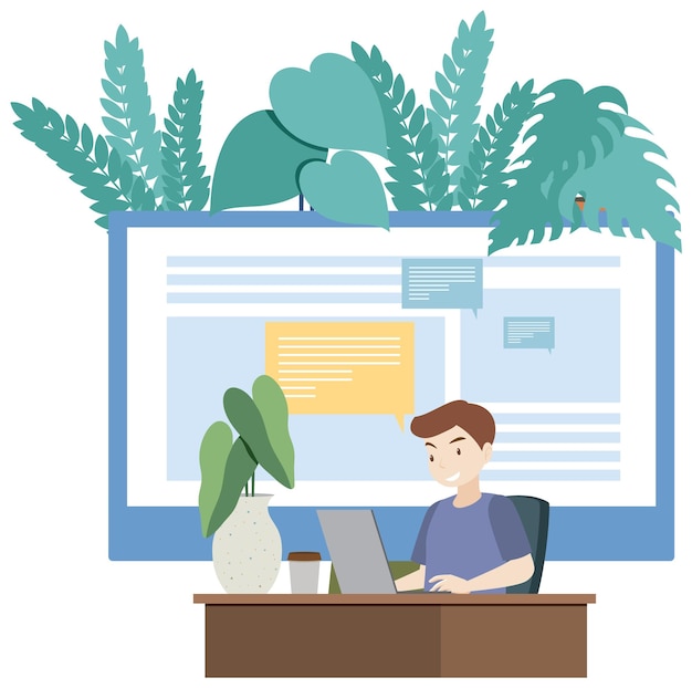 Free vector a man working at home concept in flat style