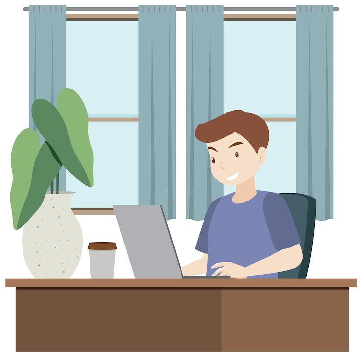 Free Vector a man working using laptop flat design