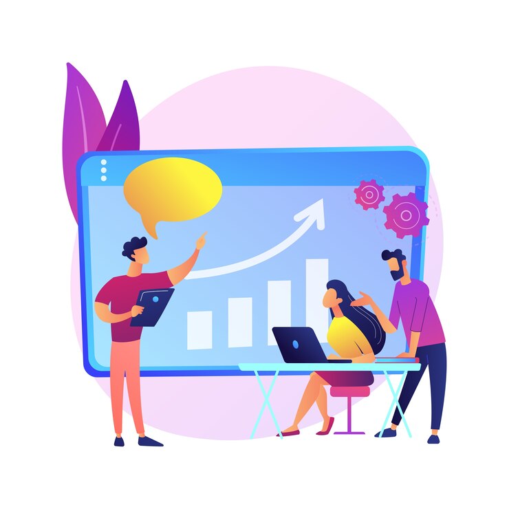 Free Vector managers meeting. business mentorship, workers conference, company strategy discussion. mentor teaching employees. teamwork and cooperation.