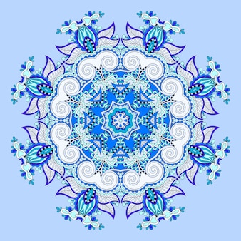 로터스 꽃 라운드 장식 패턴의 만다라 파란색 원 장식 영적 인도 상징