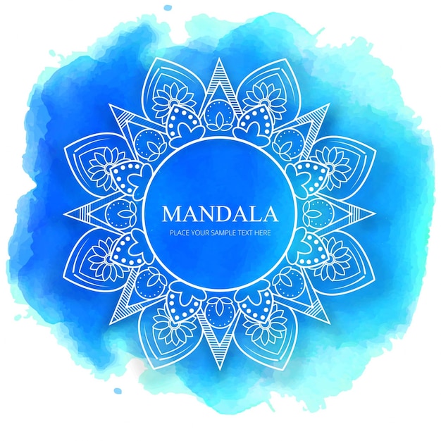 Mandala on blue watercolor background