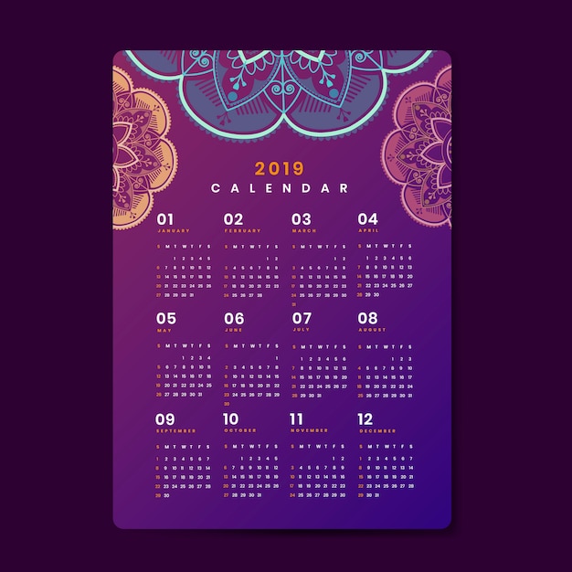 Бесплатное векторное изображение Мандала календарь макет