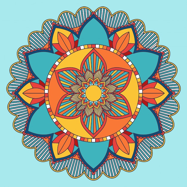 Free vector mandala pattern  in blue and orange