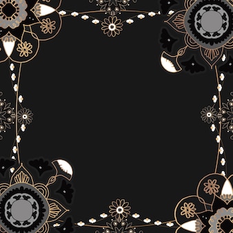 만다라무늬 골드 프레임 블랙 꽃무늬 인도풍
