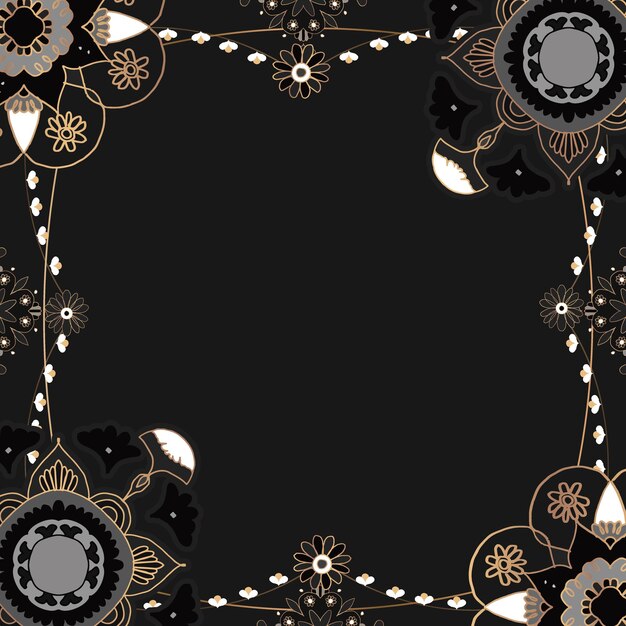만다라무늬 골드 프레임 블랙 꽃무늬 인도풍