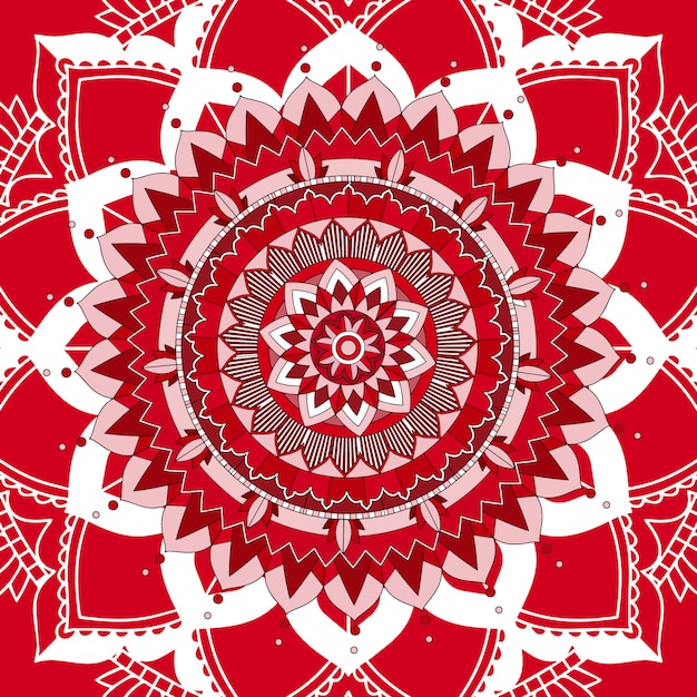 Mandala patterns on red background