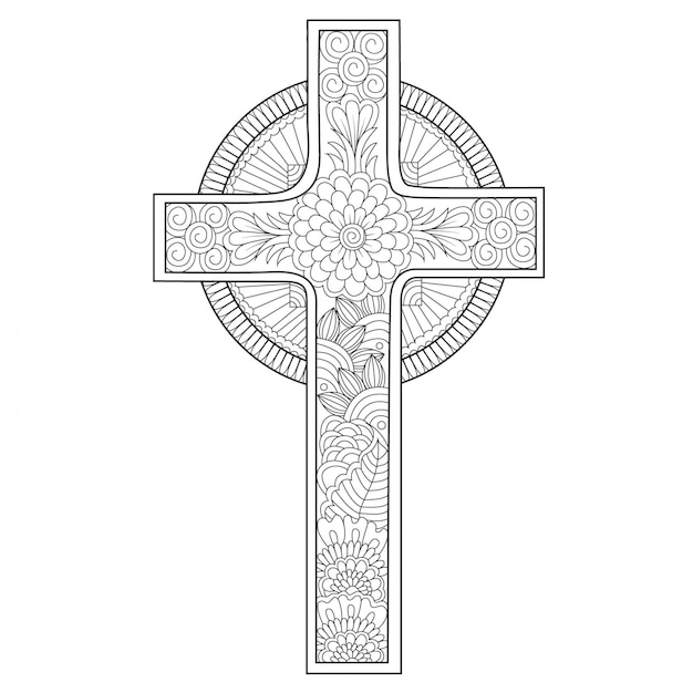 マンダラスタイルの花の十字架