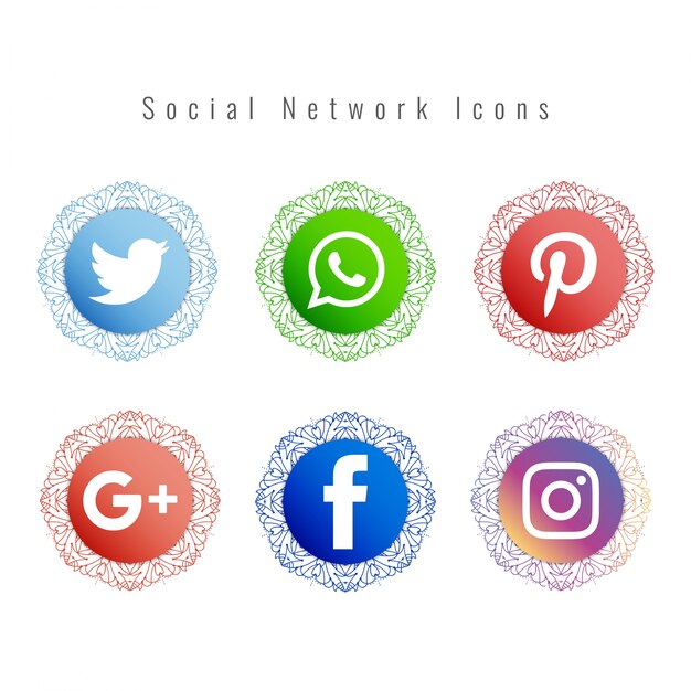 Mandala style social network icons set