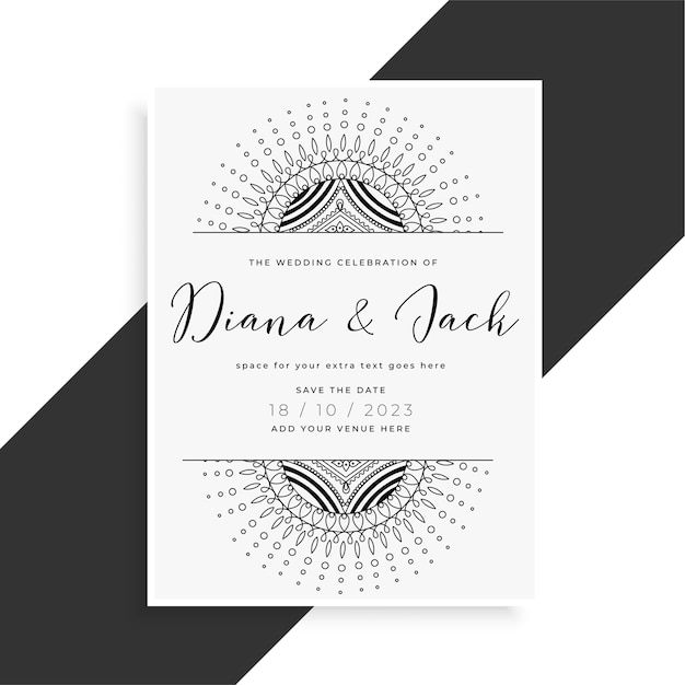 Free vector mandala style wedding template card for invitation