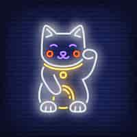 Vettore gratuito insegna al neon del gatto maneki neko