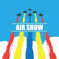 Free vector maneuvers of an fighter planes in the blue sky for air show banner. vector illustration
