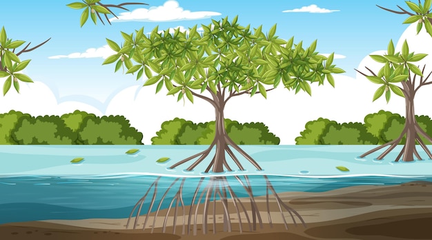 Free vector mangrove forest landscape scene at daytime