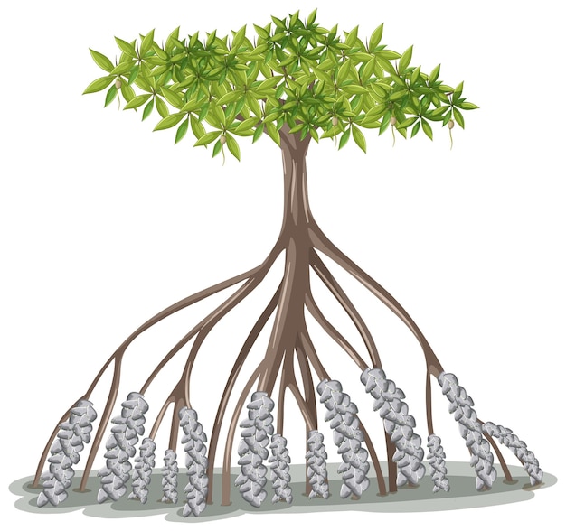 Free vector mangrove tree in cartoon style on white background