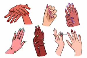 Бесплатное векторное изображение Коллекция рук для маникюра