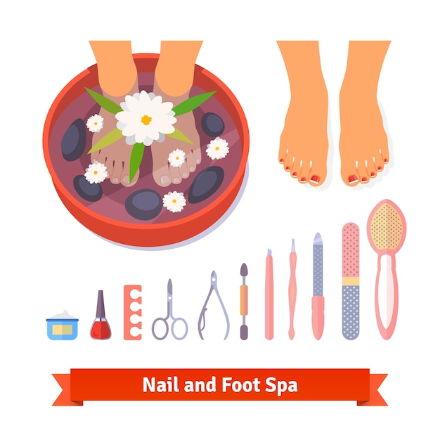 Vettore gratuito manicure pedicure piede spa beauty set di cura