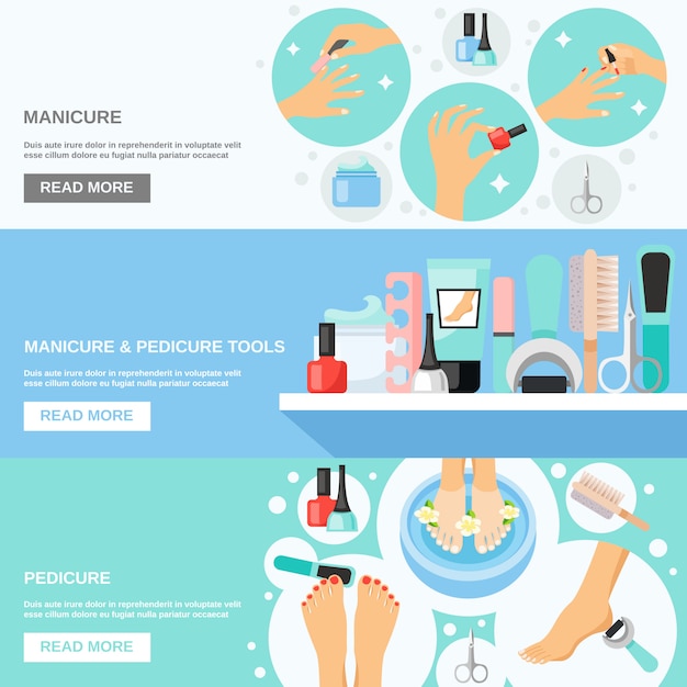 Free vector manicure pedicure tools flat banners