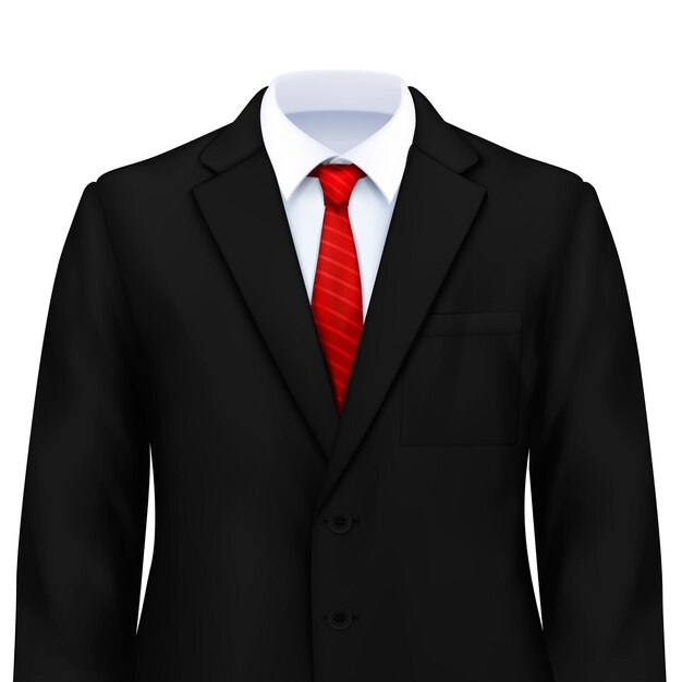 Mans suit realistic composition with smart costume with white shirt tie and jacket