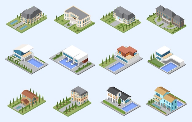 Mansion And Villa Isometric Set