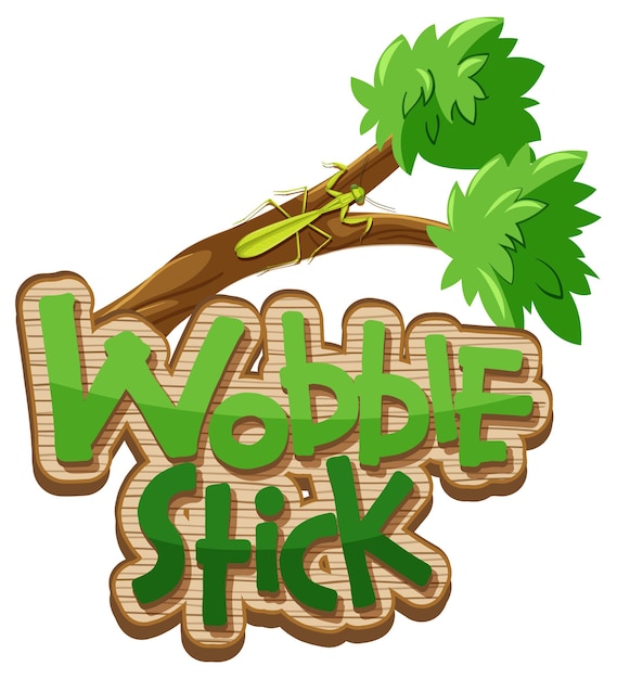 Free vector mantis cartoon character with wobble stick font banner isolated