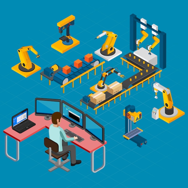 Manufacturing work isometric composition