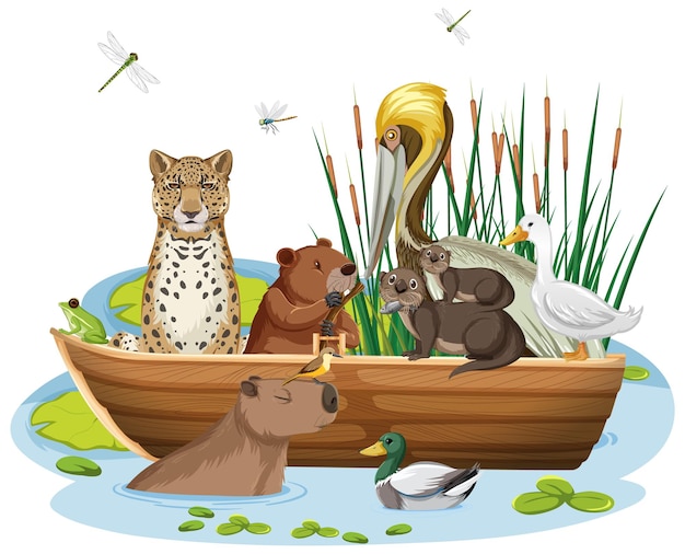 Many animals on the boat