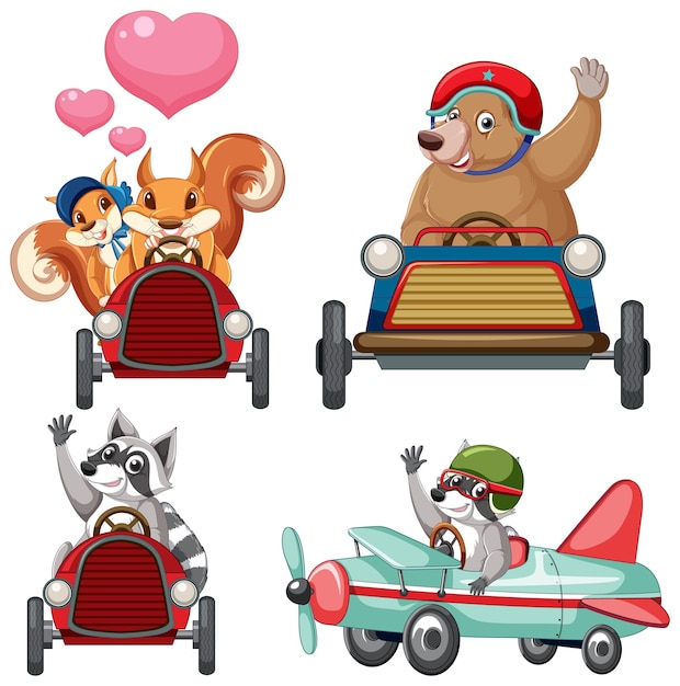 Free vector many animals riding car and plane