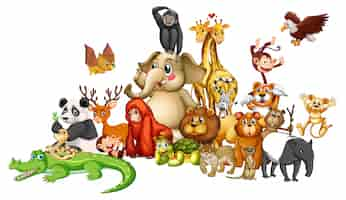 Free vector many animals on white