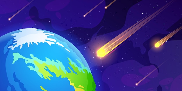 Free vector many asteroids flying towards earth in outer space