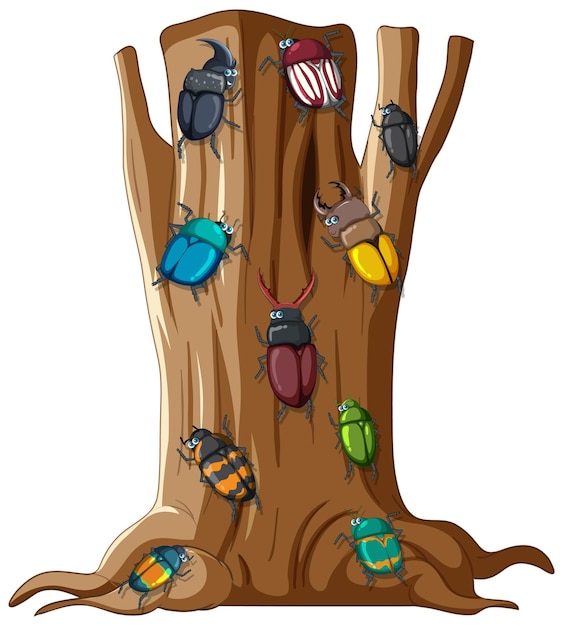 Free vector many beetles climbing on a tree