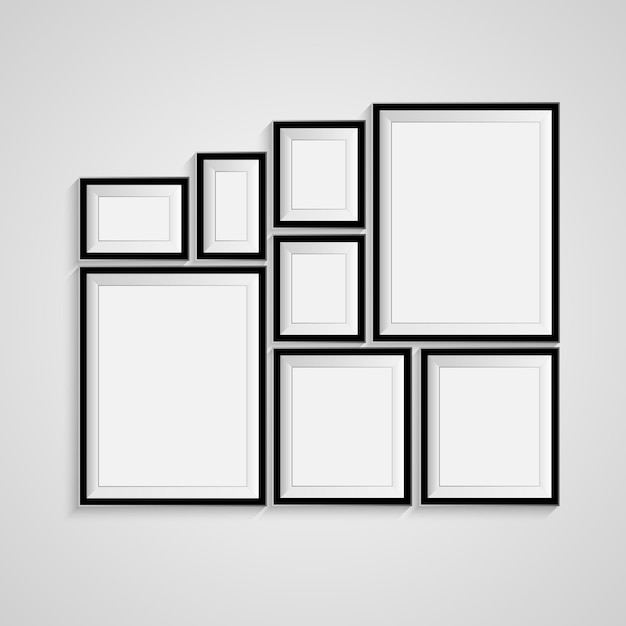 Free vector many black blank picture frame template for design poster picture frames set vector