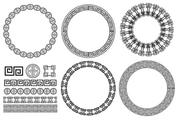 Free vector many border design with asian patterns