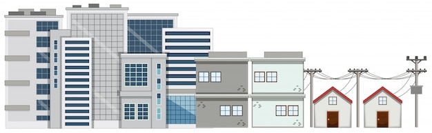 Free vector many buildings and houses on white background