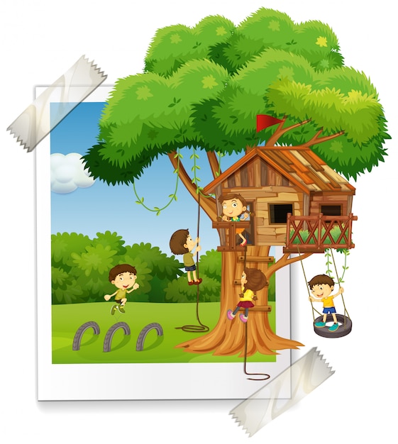 Free vector many children playing in treehouse