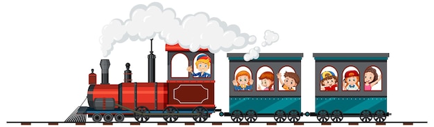 많은 아이들이 기차를 타고